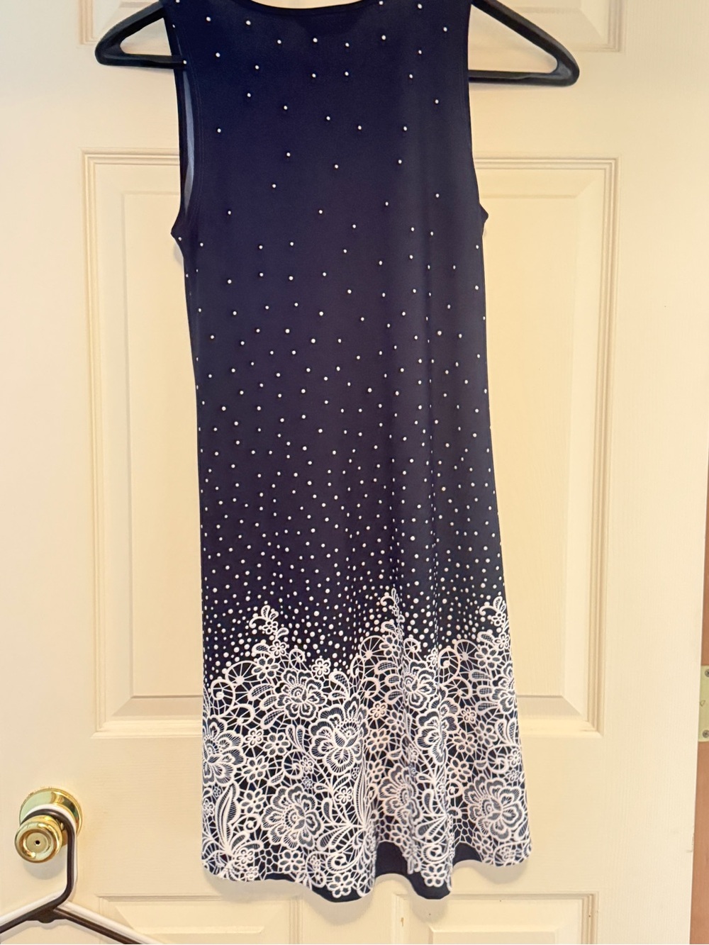 SJS Navy Midi Dress with White Floral Border